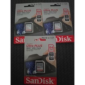 Lot of 3 SanDisk  Ultra Plus SDXC UHS-I Memory Card SDSDUW3-064G-AN6IN